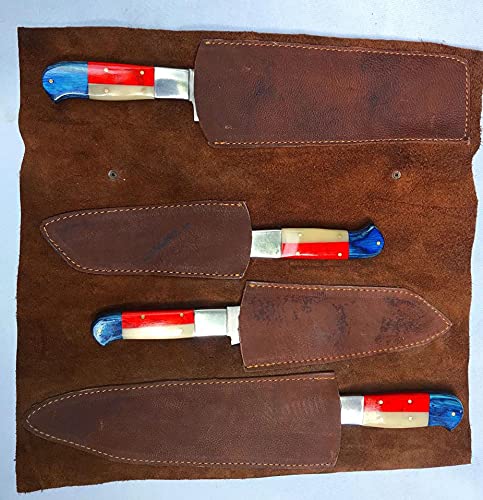 Knife Roll, Canvas Knife Roll Bag for Chefs, Portable Travel Tool Roll Bag, Christmas Gift for Culinary Student, Professional Chef for Men Women for Meat Cleaver, Camping(Brown,Red&Creamy)