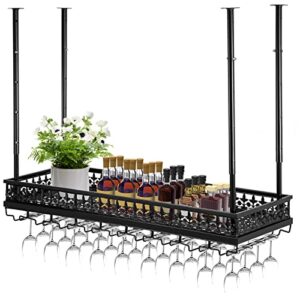 vevor ceiling wine glass rack, 35.8 x 13 inch hanging wine glass rack, 18.9-35.8 inch height adjustable hanging wine rack cabinet, black wall-mounted wine glass rack perfect for bar cafe kitchen