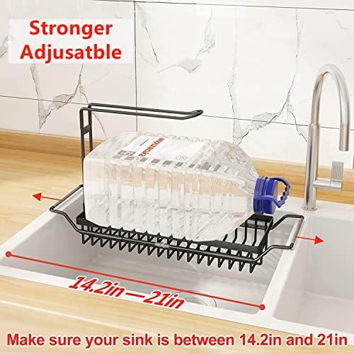 iBigLY Sponge Holder for Kitchen Sink, Telescopic Sink Storage Rack, Expandable (15.5"-21.3") Sink Caddy Organizer with Dishcloth Towel Holder, Stainless Steel Over Sink Holder for Home