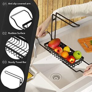 iBigLY Sponge Holder for Kitchen Sink, Telescopic Sink Storage Rack, Expandable (15.5"-21.3") Sink Caddy Organizer with Dishcloth Towel Holder, Stainless Steel Over Sink Holder for Home