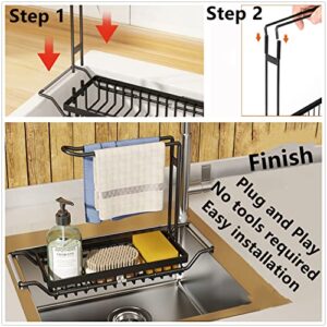 iBigLY Sponge Holder for Kitchen Sink, Telescopic Sink Storage Rack, Expandable (15.5"-21.3") Sink Caddy Organizer with Dishcloth Towel Holder, Stainless Steel Over Sink Holder for Home