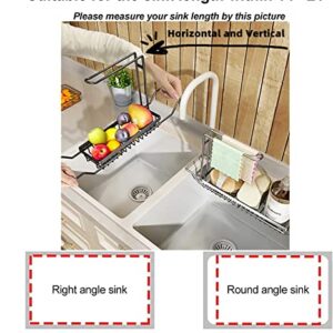 iBigLY Sponge Holder for Kitchen Sink, Telescopic Sink Storage Rack, Expandable (15.5"-21.3") Sink Caddy Organizer with Dishcloth Towel Holder, Stainless Steel Over Sink Holder for Home