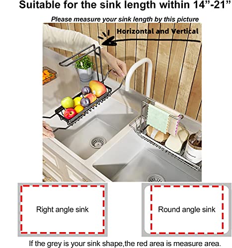 iBigLY Sponge Holder for Kitchen Sink, Telescopic Sink Storage Rack, Expandable (15.5"-21.3") Sink Caddy Organizer with Dishcloth Towel Holder, Stainless Steel Over Sink Holder for Home