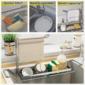 iBigLY Sponge Holder for Kitchen Sink, Telescopic Sink Storage Rack, Expandable (15.5"-21.3") Sink Caddy Organizer with Dishcloth Towel Holder, Stainless Steel Over Sink Holder for Home