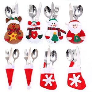 weepaww 8pcs christmas tableware holders set, santa silverware-holders cutlery-holders flatware-organizers knife and fork bags covers for christmas party decorations xmas dinner table decor ornaments