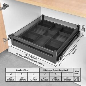 YOHOM Pull Out Cabinet Organizer Sliding Shelf for Kitchen Slide Out Pantry Drawer Full Extension Under Sink Roll Out Tray with Dividers 20" W x 21" D