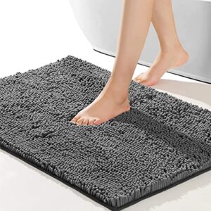 sonoro kate bathroom rug,non-slip bath mat,soft cozy shaggy durable thick bath rugs for bathroom,easier to dry, plush rugs for bathtubs, rain showers and under the sink (dark grey, 32″×20″)