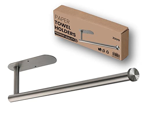 Paper Towel Holder Under Cabinet - (Silver) Adhesive Paper Towel Holders with Stainless Steel - Stick or Screw Towel Holders for Kitchen Cabinet, Bathroom, Wall Mount