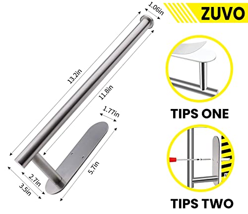 Paper Towel Holder Under Cabinet - (Silver) Adhesive Paper Towel Holders with Stainless Steel - Stick or Screw Towel Holders for Kitchen Cabinet, Bathroom, Wall Mount