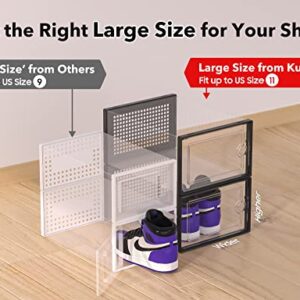 Kuject Large Shoe Organizer Storage Boxes for Closet, Fit Size 11, Clear Plastic Stackable Sneaker Containers Bins with Lids, Great Substitute for Shoe Rack, Space Saving for Entryway, Black, 12 Pack