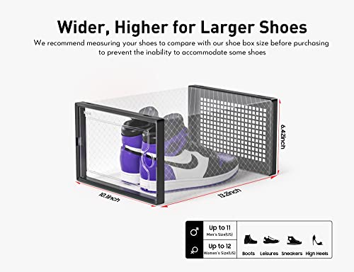 Kuject Large Shoe Organizer Storage Boxes for Closet, Fit Size 11, Clear Plastic Stackable Sneaker Containers Bins with Lids, Great Substitute for Shoe Rack, Space Saving for Entryway, Black, 12 Pack