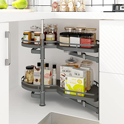 WHIFEA Blind Corner Pull Out Cabinet Organizer, Soft Close 2 Tier Swing Tray, Non-Slip Spice Rack for 36 inch Kitchen Cabinet, Heavy Duty Storage Organizer, Adjustable Height