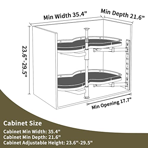 WHIFEA Blind Corner Pull Out Cabinet Organizer, Soft Close 2 Tier Swing Tray, Non-Slip Spice Rack for 36 inch Kitchen Cabinet, Heavy Duty Storage Organizer, Adjustable Height