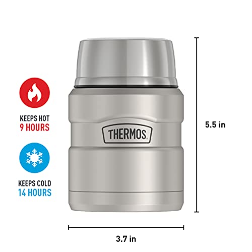 THERMOS Stainless King Vacuum-Insulated Food Jar with Spoon, 16 Ounce, Matte Steel