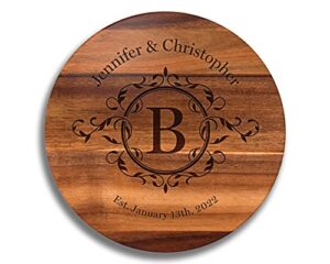 personalized lazy susan turntable – large 18” acacia wood – engraved dark wood – custom christmas gift – personalized christmas gifts 2020