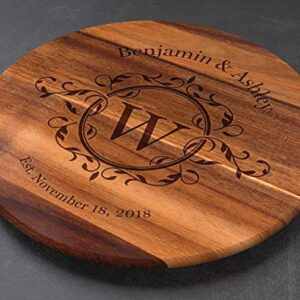 Personalized Lazy Susan Turntable - Large 18” Acacia Wood - Engraved Dark Wood - Custom Christmas Gift - Personalized Christmas Gifts 2020