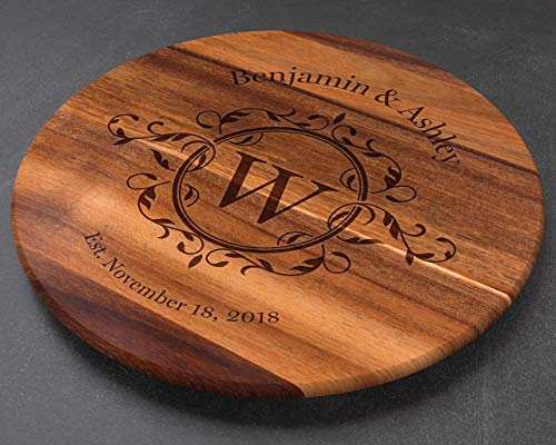 Personalized Lazy Susan Turntable - Large 18” Acacia Wood - Engraved Dark Wood - Custom Christmas Gift - Personalized Christmas Gifts 2020