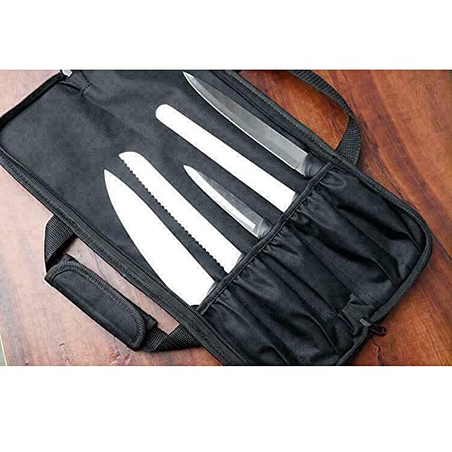 HUHAOLIANHE Professional Kitchen knife Bag (5 Pockets) Storage Carrying Portable Chef Knife Roll Case, Blue