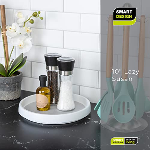 Smart Design Lazy Susan Turntable - (10 Inch) - Non-Slip Lining & Feet - BPA Free - Cupboard, Fridge, Jars, Spices, Cabinet, Countertop, Pantry, Storage, Kitchen Organizer [White with Gray] - Set of 2