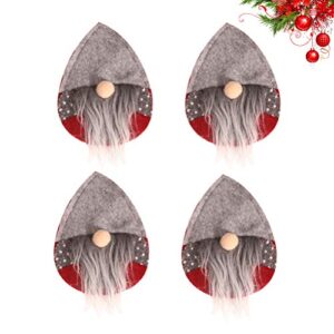 Amosfun Christmas Knife Spoon Holder Pocket Xmas Kitchen Cutlery Holder Silverware Holder Pouch Wine Bottle Cap Cover for Christmas Party (Grey Hat) 4 Pcs