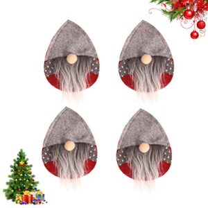 Amosfun Christmas Knife Spoon Holder Pocket Xmas Kitchen Cutlery Holder Silverware Holder Pouch Wine Bottle Cap Cover for Christmas Party (Grey Hat) 4 Pcs