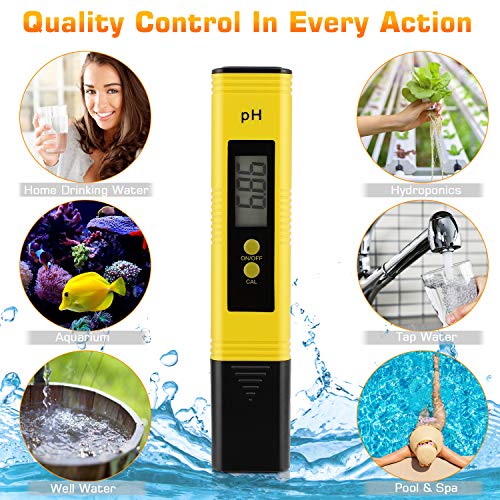 PH Meter for Water Hydroponics Digital PH Tester Pen 0.01 High Accuracy Pocket Size with 0-14 PH Measurement Range for Household Drinking, Pool and Aquarium (Yellow)