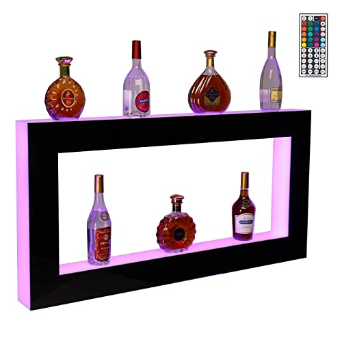 ROVSUN Wall Mounted LED Lighted Liquor Bottle Display Shelf 48 Inch Bar Shelf with Remote Control, Illuminated Liquor Shelves LED Bar Shelves Man Cave Bar Accessories Commercial Home