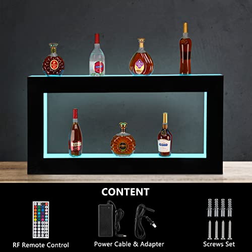 ROVSUN Wall Mounted LED Lighted Liquor Bottle Display Shelf 48 Inch Bar Shelf with Remote Control, Illuminated Liquor Shelves LED Bar Shelves Man Cave Bar Accessories Commercial Home