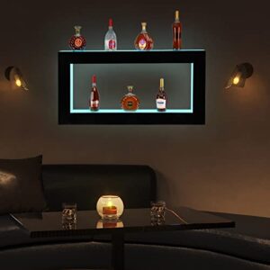 ROVSUN Wall Mounted LED Lighted Liquor Bottle Display Shelf 48 Inch Bar Shelf with Remote Control, Illuminated Liquor Shelves LED Bar Shelves Man Cave Bar Accessories Commercial Home