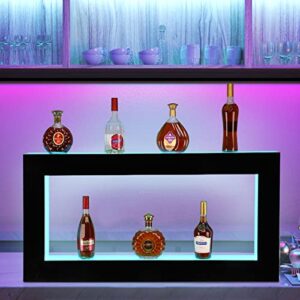 ROVSUN Wall Mounted LED Lighted Liquor Bottle Display Shelf 48 Inch Bar Shelf with Remote Control, Illuminated Liquor Shelves LED Bar Shelves Man Cave Bar Accessories Commercial Home