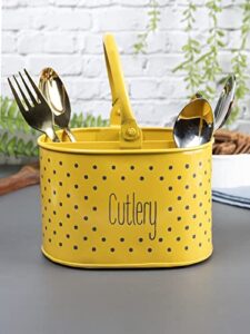 market 99 metal self draining tableware storage box – spoon, knife, fork, chopstick, cutlery holder kitchen organizer stand dining multifunctional stand, yellow