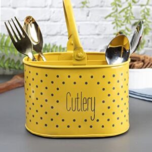 Market 99 Metal Self Draining Tableware Storage Box - Spoon, Knife, Fork, Chopstick, Cutlery Holder Kitchen Organizer Stand Dining Multifunctional Stand, Yellow