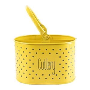 Market 99 Metal Self Draining Tableware Storage Box - Spoon, Knife, Fork, Chopstick, Cutlery Holder Kitchen Organizer Stand Dining Multifunctional Stand, Yellow