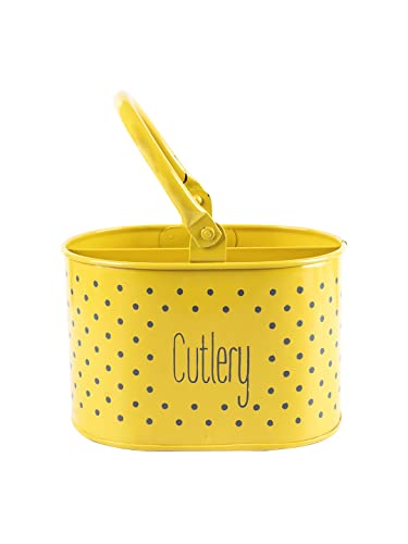 Market 99 Metal Self Draining Tableware Storage Box - Spoon, Knife, Fork, Chopstick, Cutlery Holder Kitchen Organizer Stand Dining Multifunctional Stand, Yellow