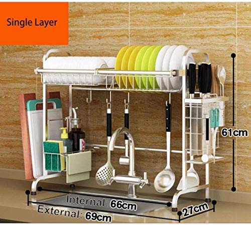 TIST Cutlery Rack 304 Stainless Steel Storage Rack Drain Rack Kitchen Shelf 1 Layer Dish Drying Rack (Size: 69CM)