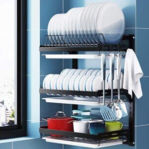 fehun sinks,201 stainless steel kitchen wall-mounted 3-layer dish rack drain rack with 4 hooks