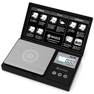 maxus precision pocket scale 200g x 0.01g, elite digital gram scale small scale mini food scale jewelry scale ounces/ grains scale, easy to carry, great for travel ,backlit lcd, stainless steel