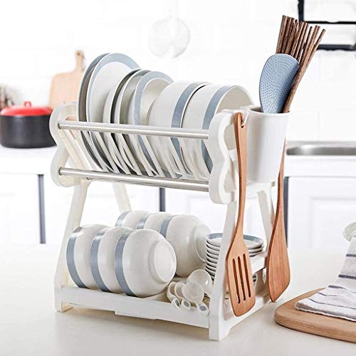 Dish Rack 2-Layer Dish Rack, Drain Plate Rack with Drip Tray, Kitchen Dish Drying Rack, Cutlery Rack Storage Rack