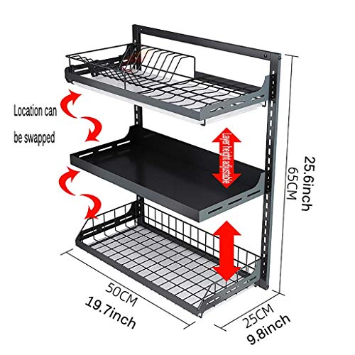 FEHUN Sinks,Wall-Mounted 3-Layer 201 Stainless Steel Dish Rack Drain Rack with Drain Pan,Chopstick Holder,Kitchen Rack