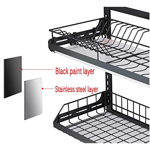 FEHUN Sinks,Wall-Mounted 3-Layer 201 Stainless Steel Dish Rack Drain Rack with Drain Pan,Chopstick Holder,Kitchen Rack