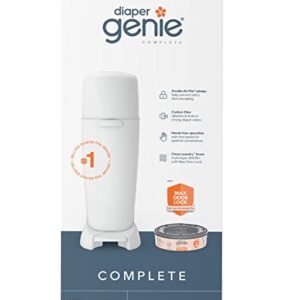 Diaper Genie Complete Diaper Pail (White) with Antimicrobial Odor Control | Includes 1 Diaper Trash Can, 1 Refill Bags, 1 Carbon Filter