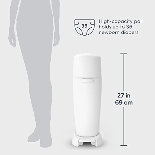 Diaper Genie Complete Diaper Pail (White) with Antimicrobial Odor Control | Includes 1 Diaper Trash Can, 1 Refill Bags, 1 Carbon Filter