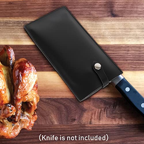 Ozzptuu Durable PU Leather Meat Cleaver Sheath Heavy Duty Chef Knife Guard Butcher Chef Wide Knives Blade Edge Protectors (Black)