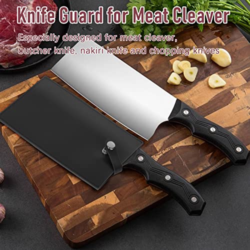 Ozzptuu Durable PU Leather Meat Cleaver Sheath Heavy Duty Chef Knife Guard Butcher Chef Wide Knives Blade Edge Protectors (Black)