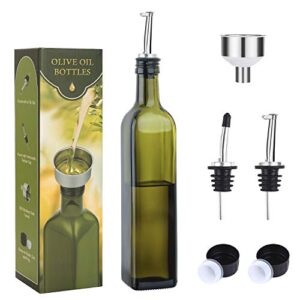 aozita 17oz glass olive oil bottle dispenser – 500ml green oil and vinegar cruet with pourers and funnel – olive oil carafe decanter for kitchen