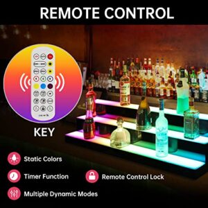 Cimcame Led Lighted Liquor Bottle Display with Remote Control, 48 Inch 3 Steps Countertop Illuminated Lighting Shelves for Home Commercial Bar Living Room Black