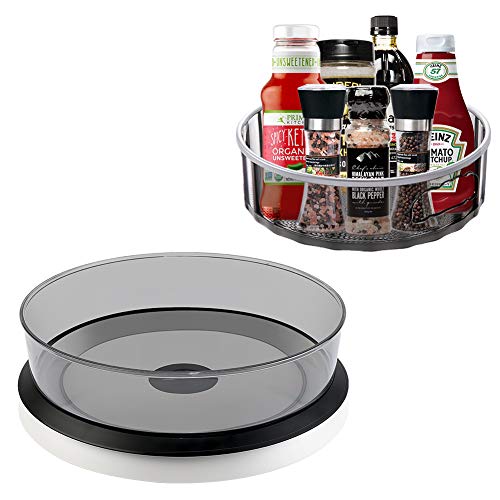 MOKARO Lazy Susan Turntable Kitchen Storage Organizer for Beverage or Seasonings, Multifunctional Spice Racks for Fridge or Cabinet Rotating Cosmetics Organizer (Round Basin K2007-Gray)