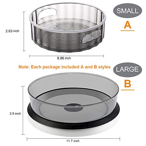 MOKARO Lazy Susan Turntable Kitchen Storage Organizer for Beverage or Seasonings, Multifunctional Spice Racks for Fridge or Cabinet Rotating Cosmetics Organizer (Round Basin K2007-Gray)