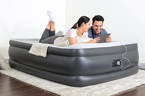 SLEEPLUX Durable Inflatable Air Mattress with Built-in Pump, Pillow and USB Charger, 22" Tall Queen