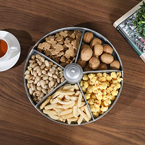 MyGift Galvanized Metal Lazy Susan Condiment Server for Table with 5 Divided Compartment Farmhouse Turntable Display Tray - Handcrafted in India